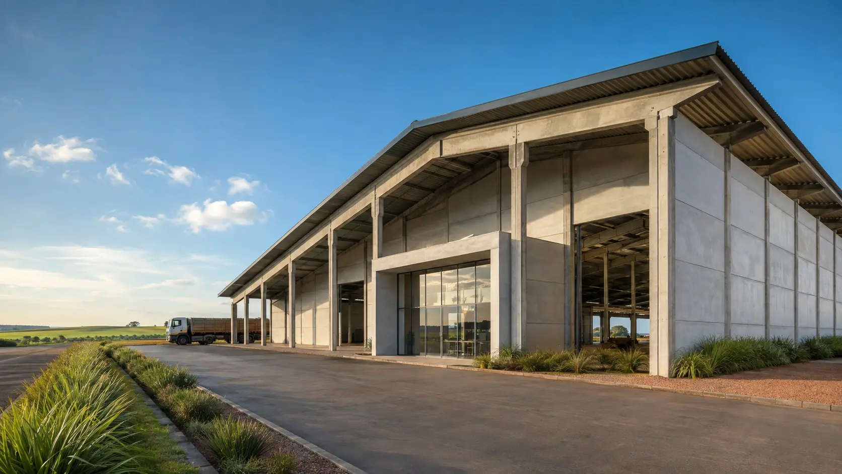 Barracão agroindustrial em estrutura pré-moldada